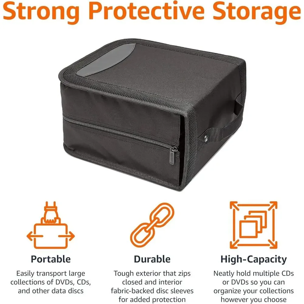 Amazon Basics Polyester CD/DVD Portable Storage Binder, 400-Capacity, Black